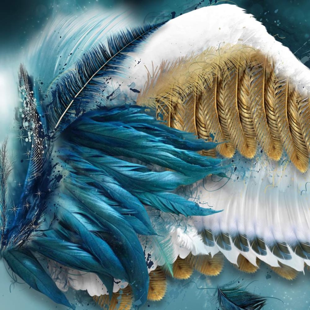 Blue & Gold Angel Feather Wings X-Long Crepe Scarf Wrap - Picture 12 of 13